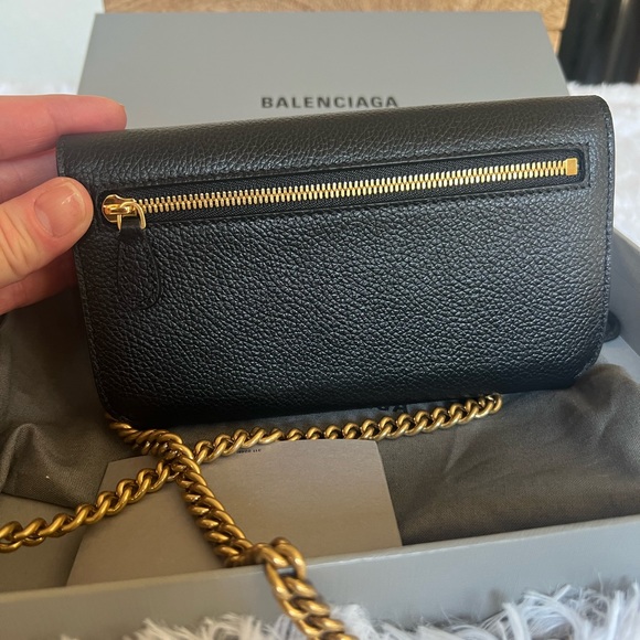 COPY - NWT Balenciaga Everyday Continental Black Leather Logo Wallet w Gold Cha… - Picture 2 of 12